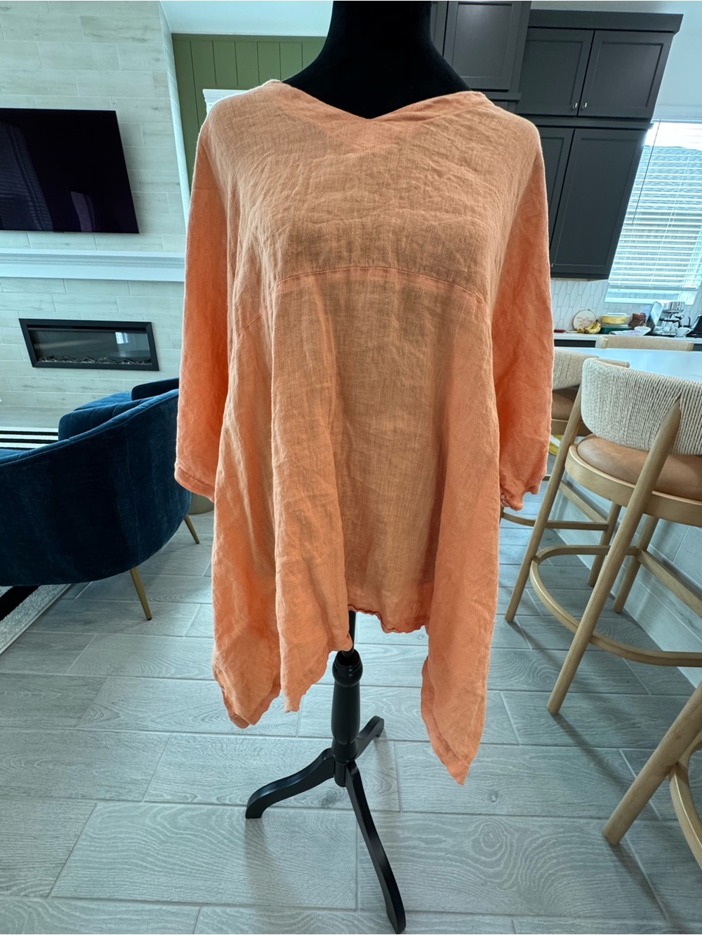 MATCH POINT USA 100% Linen Asymmetrical Lagenlook Orange Tunic Size Medium GUC